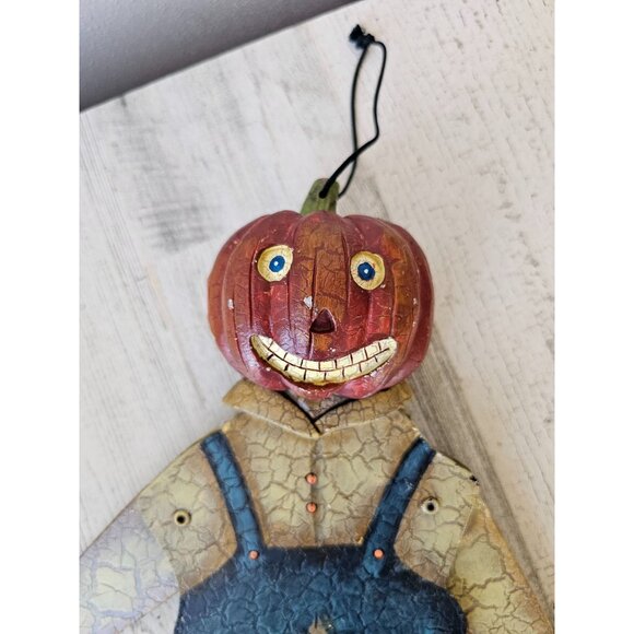 Large metal pull string pumpkin Halloween farmer unique hanging decor - Picture 2 of 9